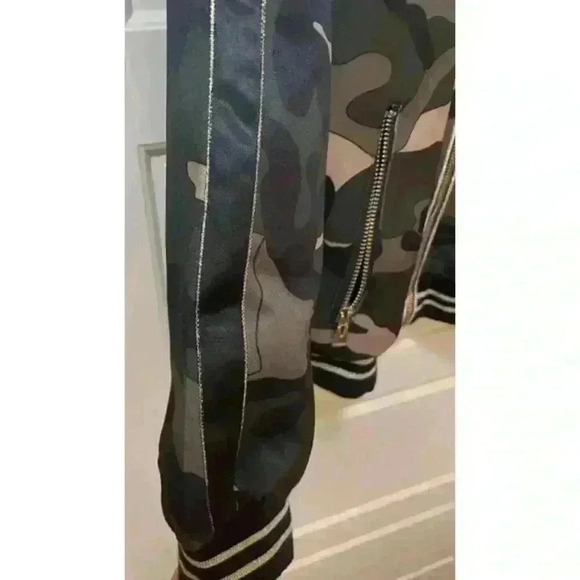 Elli White Camo Bomber Satin Jacket With Embroidered Tigers Size M/L - Picture 5 of 8